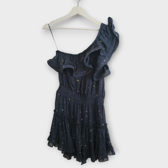 Buddy Love Dress Womens Gray Sofia Ruffled Shoulder Quirky Glitter Galaxy Twee - Picture 1 of 9
